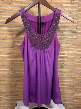 IZ BYER Purple Beaded Tank Top
Y2K Embellished Scoop Neck Ruched Blouse